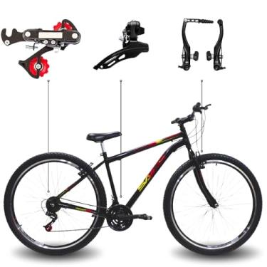 Imagem de Bicicleta Aro 29 Saidx 21 Vel Quadro Aço Carbono Freio V-Brake Garfo Rígido Aro Aero (Vermelho/Amarelo)