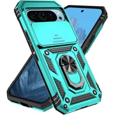 Imagem de SunStory Capa de celular para Google Pixel 10/9 Pro XL com protetor de tela HD e capa de câmera deslizante e suporte de anel girado, [grau militar] capa para Pixel 9/10 Pro XL (azul-petróleo)