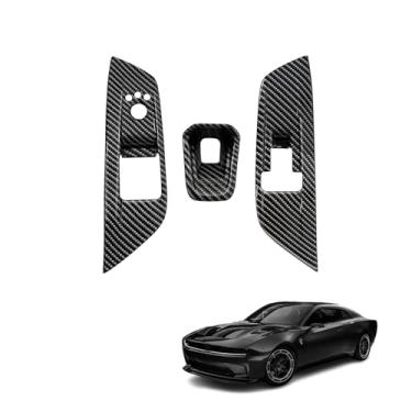 Imagem de BestEvMod Conjunto de 3 peças de acabamento de decoração de interiores com 3 painéis de interruptor de elevação de janela e acabamento de raio inferior do volante compatível com Dodge Charger EV 2025