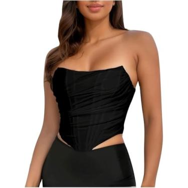 Imagem de Camisola Vintage Sem Alças Costas Abertas Tanques Femininos Desossada Malha Zip Back Bustier Top Colheita Para Fora Festa Namoro Tube Tops, Black, L
