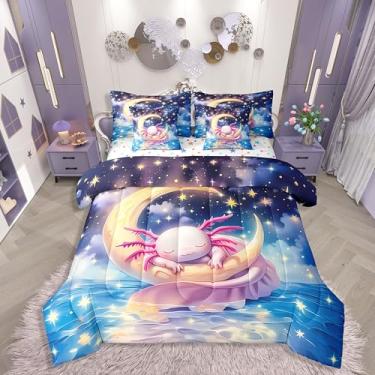 Imagem de Conjunto de edredom infantil fofo Axolotl tamanho solteiro com desenho animado de animal oceano, 7 peças, fantasia sonhadora, axolote, espaço, estrelas, galáxia, salamandra, conjunto de colcha
