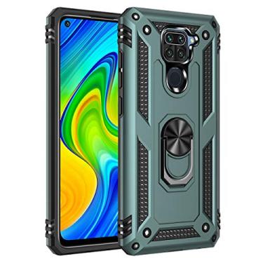 Imagem de SORAKA Capa para Xiaomi Redmi Note 9 com suporte de anel capa armadura Redmi Note 9 capa traseira de policarbonato rígido com placa de metal para suporte magnético de telefone carro verde escuro