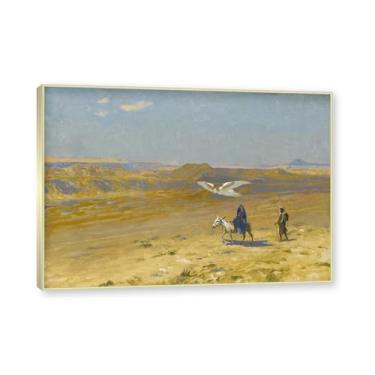 Imagem de Moldura de champanhe. Pinturas a óleo famosas, (The Flight into Egyp) de Jean Leon Gerome, reprodução impressa em tela, arte de cenário para decoração de sala de estar. 40 x 56 cm - 15,7 x 20,1 pol