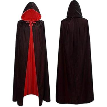 Imagem de Capa de Vampiro com Capuz, Dupla Face Preto e Vermelho, Fantasia para Adulto