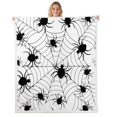 Imagem de Cobertor de pelúcia de teia de aranha, cobertor de lã de flanela de linhas geométricas preto branco para meninos meninas adolescentes todas as estações, cobertores de cama de animais misteriosos