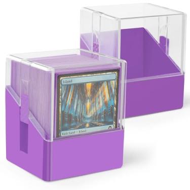 Imagem de Minahao Pacote com 2 caixas de baralho para 2 conjuntos de baralho MTG Commander ou 200 cartas TCG. - Caixa organizadora de cartões com tampa transparente para mais de 100 cartas de manga única. (roxo
