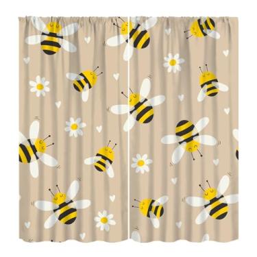 Imagem de Cortinas de abelha mel, mel, mel, margaridas rústicas, tratamentos de janela, cortinas com isolamento térmico, bolso para varão, conjuntos de 2 painéis para quarto de crianças, sala de estar, cozinha
