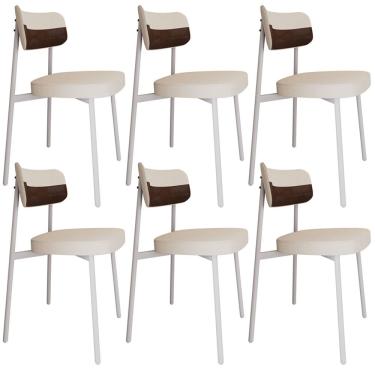 Imagem de Kit 06 Cadeiras Estofada Para Sala de Jantar Astrid Branco C01 Linho Palha Courino Whisky - Lyam Decor