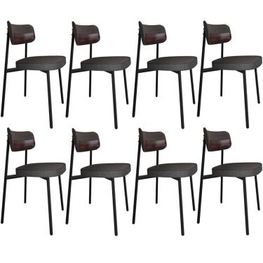 Imagem de Kit 08 Cadeiras Estofada Para Sala de Jantar Astrid Preto C01 Linho Preto Courino Café - Lyam Decor