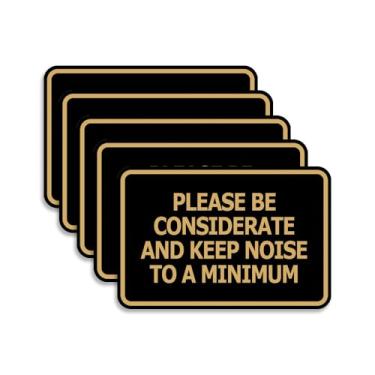 Imagem de Signs ByLITA Moldura clássica, Please Be Considerate and Keep Noise to a Minimum Sign (preto dourado) - Pacote com 5 médios