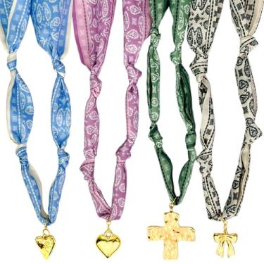 Imagem de Colar de cachecol com berloque, pacote com 4 unidades, cachecol de seda, colar com berloques, colar com berloques, gargantilha ajustável, joia para aniversário, dia das mães, Natal, professora