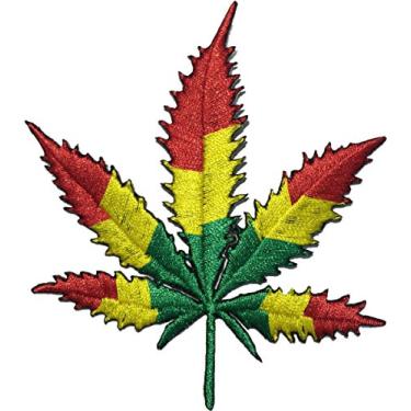 Imagem de Folha de maconha erva daninha cânhamo narcótico hippie grama Ganja Bud costurado em aplique bordado (Iron-Marijuana-RYG)