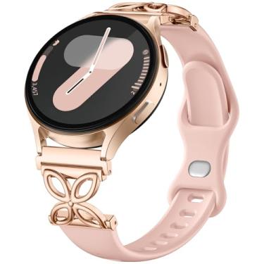 Imagem de IMIVIO Pulseiras finas de silicone compatíveis com Samsung Galaxy Watch 7 6 5 4 Active 2 FE de 40 mm e 44 mm/Watch 6 4 Classic/5 Pro/3, pulseira fina de 20 mm e 22 mm para relógio Samsung (areia rosa)