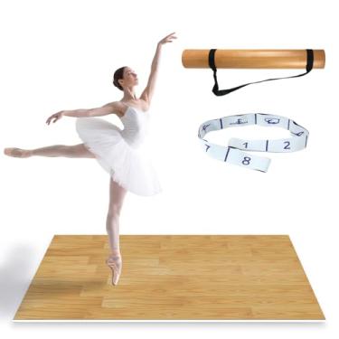 Imagem de Tapete de pista de dança antiderrapante com alça de ombro portátil e faixa de resistência à dança, pista de dança para balé, jazz, tapete reutilizável de PVC grosso pop (cor de madeira natural escura