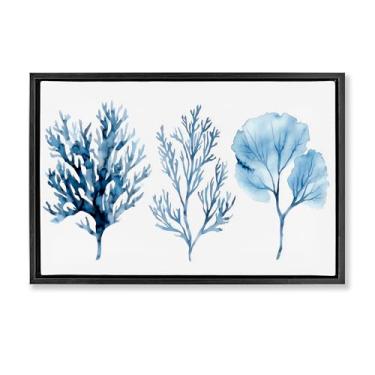 Imagem de Stupell Industries Arte de parede em tela flutuante com moldura preta trio de tipos de coral azul, design por LSR Design Studio, 53 x 78 cm