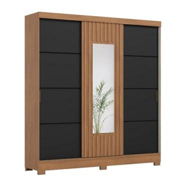 Imagem de Guarda Roupas Casal 3 Portas de Correr com Espelho Ripado 2 Gavetas Lotus