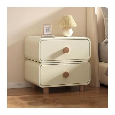 Imagem de Mesa de cabeceira simples moderna casa pequeno armário quarto madeira maciça pequena mesa de cabeceira armário de armazenamento de cor sólida duas gavetas móveis de cabeceira mesa de cabeceira (cor