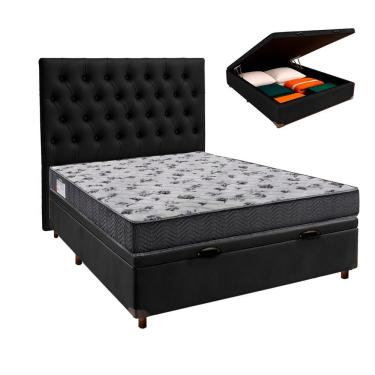 Imagem de Cama Box Bau + Colchão Casal Ortobom D33 Iso100 + Cabeceira Estofada