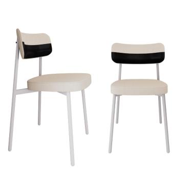 Imagem de Conjunto 2 Cadeiras De Jantar Alloa Corriente Palha Courino Preto Estrutura Branca