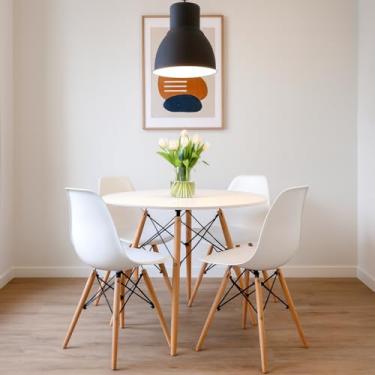Imagem de Mesa Redonda De Jantar 70cm + 4 Cadeiras Eames (Branco)