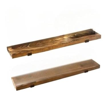 Imagem de Kit com 2 prateleiras de madeira industrial com suporte invertido mão francesa (Envelhecido,1 Metro)