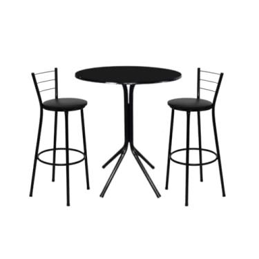 Imagem de Mesa Bistro Alta com 2 Banquetas - Conjunto Completo para Área Gourmet Bar e Varanda (Preto)
