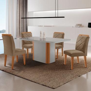 Imagem de Mesa de Jantar Isadora Tampo 120cm MDF Vidro Canto Copo e 4 Cadeiras Melissa Moderna Mobilia