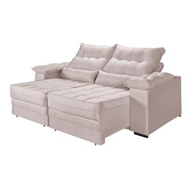 Imagem de Sofá Retrátil e Reclinavel Cancun 3 Lugares em Linho Braços Almofadados (CHAMPAGNE)