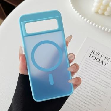Imagem de ZCDAYE Capa para Google Pixel 8 compatível com Magsafe, capa de telefone transparente fosca à prova de choque anti-impressão digital para Google Pixel 8 (6,2 polegadas), azul claro