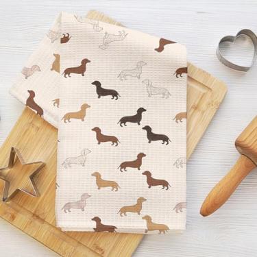 Imagem de Toalhas de cozinha fofas de dachshund, toalhas de prato de dachshund para cozinha, toalha de mão altamente absorvente, presentes de cachorro Weiner para mulheres, toalha de secagem de 40 x 63 cm
