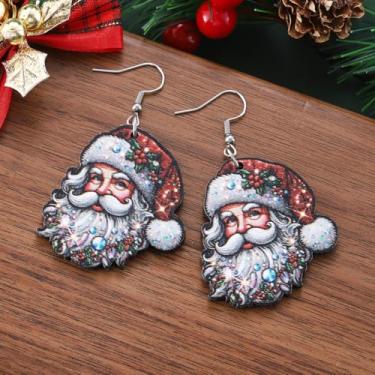 Imagem de Brincos de Natal femininos com pingente de Papai Noel, roupas de Natal, acessórios de bijuteria, 2inch, Aço inoxidável, Sem pedra preciosa
