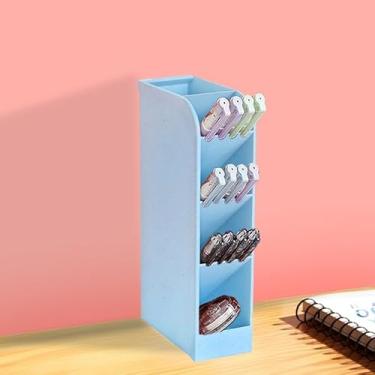Imagem de Porta-lápis com inserção inclinada para vários compartimentos para armazenamento e organização de materiais de escritório de mesa - azul pequeno