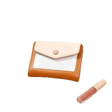 Imagem de Carteira feminina pequena, porta-cartão de crédito de couro dobrável com bolso para moedas com zíper e compartimento para identidade, carteira fina, Caqui, Bonito