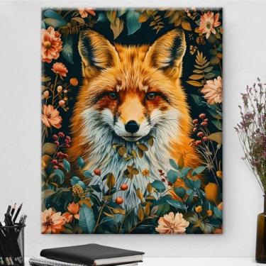 Imagem de Arte de parede botânica vintage emoldurada A Red Fox - Decoração de parede com flores escuras Academia para sala de estar quarto casa 20 x 25 cm