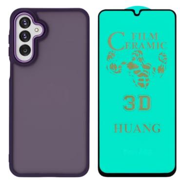 Imagem de Kit Capa Capinha Acabamento Fosco Anti Impacto para Galaxy A16 + Película 9D Cerâmica Flexível (Roxo)