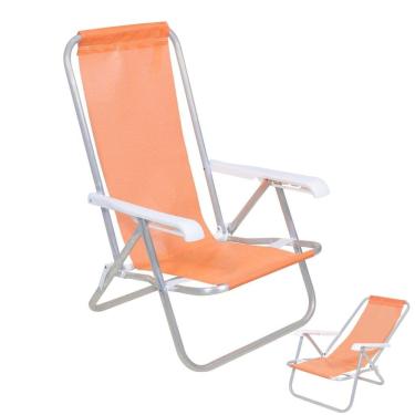 Imagem de Cadeira de Praia Reclinável 4 Posições Alumínio Lazy Sannet Laranja - 023011 Belfix