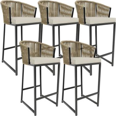 Imagem de Kit 05 Banqueta Para Área Gourmet Cozinha Varanda D04 Bege