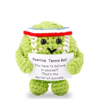 Imagem de Mini bola de tênis engraçada positiva emocional de crochê com placa positiva placas decorativas para colegas de trabalho melhor amigo incentivo presente engraçado para mulheres homens decoração de