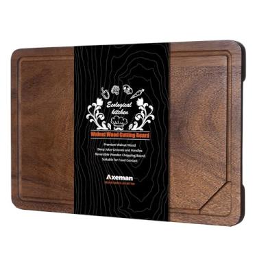 Imagem de Axeman Tábua de corte de madeira de nogueira com ranhura de suco para bancada de cozinha, tábua de cortar madeira tique-americana de nogueira preta, bloco de açougueiro para carne e legumes, 43 x 28