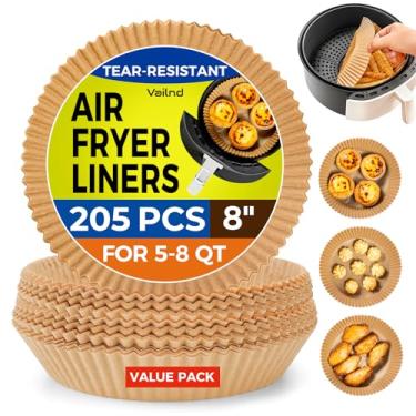Imagem de Forros de fritadeira Air Fryer para ninja, 205 peças de forros de fritadeira descartáveis resistentes, revestimentos de papel de airfryer redondos de 20 cm para cesta de 5 a 8 QT, papel pergaminho à