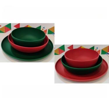 Imagem de ogo de 3 Pratos Resistente Linha Colours – Variedade de Cores, Livre de BPA e Uso no Micro-ondas | Prato Raso, Fundo e Bowl Modernos(Kit 2 jogos de pratos/Natal)