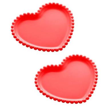 Imagem de Kit 2 Pratos De Cerâmica Coração 20cm Formato Coração Fofo Conjunto Pa
