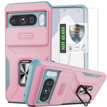 Imagem de Capa para Pixel 8 Pro, com capa de lente de câmera deslizante, protetor de tela HD, suporte de anel giratório de 360°, capa protetora à prova de choque de grau militar AYMECL para Google Pixel 8 Pro