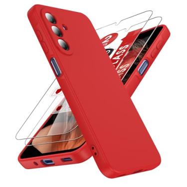 Imagem de LeYi Capa para celular Samsung Galaxy 2025 5G: capa para Samsung 2025 com 2 peças, forro de microfibra antiarranhões, capa protetora à prova de choque para Galaxy 2025 5G, vermelha