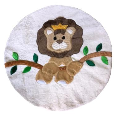 Imagem de Tapete Pelúcia Leãozinho 90Cm X 90Cm Redondo Decorativo Quarto Infantil Base Emborrachado - Palha