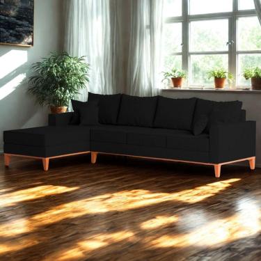 Imagem de Sofá 4 Lugares Beny Com Chaise Esquerdo Linho Preto