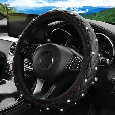 Imagem de Capa de volante de couro brilhante, protetor de volante automático antiderrapante de 38 cm com diamante brilhante para mulheres e meninas, acessórios universais de decoração de veículos para a maioria