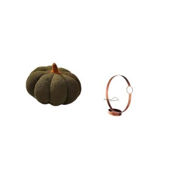 Imagem de Fenteer Almofada de Pelúcia em Formato de Abóbora de Halloween para Sofá E Suporte de Ferro para Garrafa de Vinho, Organizador Decorativo para Quarto E Sala D