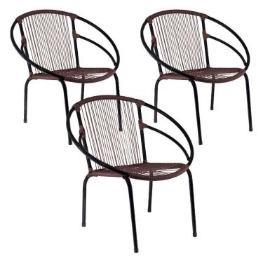 Imagem de Conjunto De 3 Cadeiras Eclipse De Aço Carbono E Fibra Sintét Tabaco
