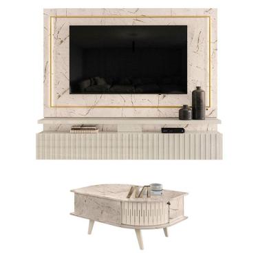 Imagem de Estante Home Theater Suspenso Gaia Com Mesa De Centro Indianápolis Calacata Off White - Madetec